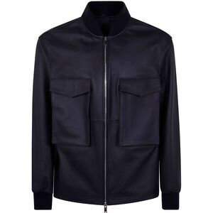 Desa Men Leather Patch Pocket Bomber Jacket